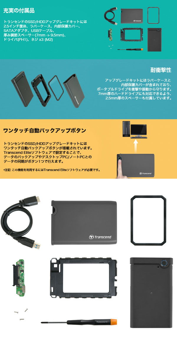  トランセンド Transcend StoreJet USB3.0 SSD/HDD ケース 耐衝撃アップグレードキット TS0GSJ25CK3