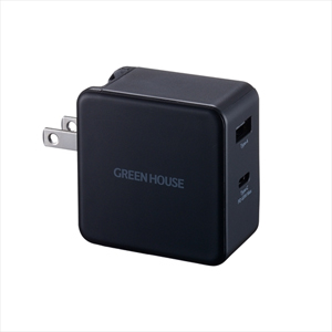 グリーンハウス GreenHouse グリーンハウス GH-ACU2GBC-BK 窒化ガリウム搭載ACアダプタ65W TypeCx1 TypeAx1 ブラック