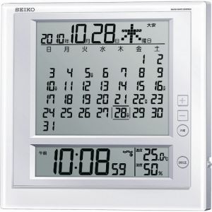 セイコー SEIKO セイコー SQ422W 液晶マンスリーカレンダー機能付き電波掛置兼用時計 P枠 白パール
