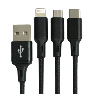 輸入特価アウトレット USB3.1 typeC+microUSB+iPhoneマルチケーブル 122cm ブラック