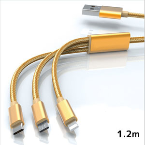輸入特価アウトレット iPhone USB3.1Type-C microUSB 3種につながる マルチUSB充電ケーブル ゴールド