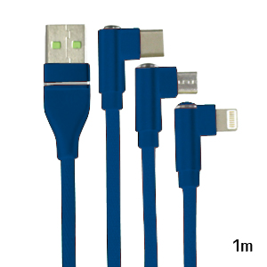輸入特価アウトレット L型 3in1 マルチUSB充電ケーブル メッシュブルー 1m microUSB typeC iPhone