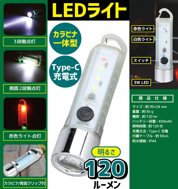 輸入特価アウトレット カラビナ付き 小型 LEDライト