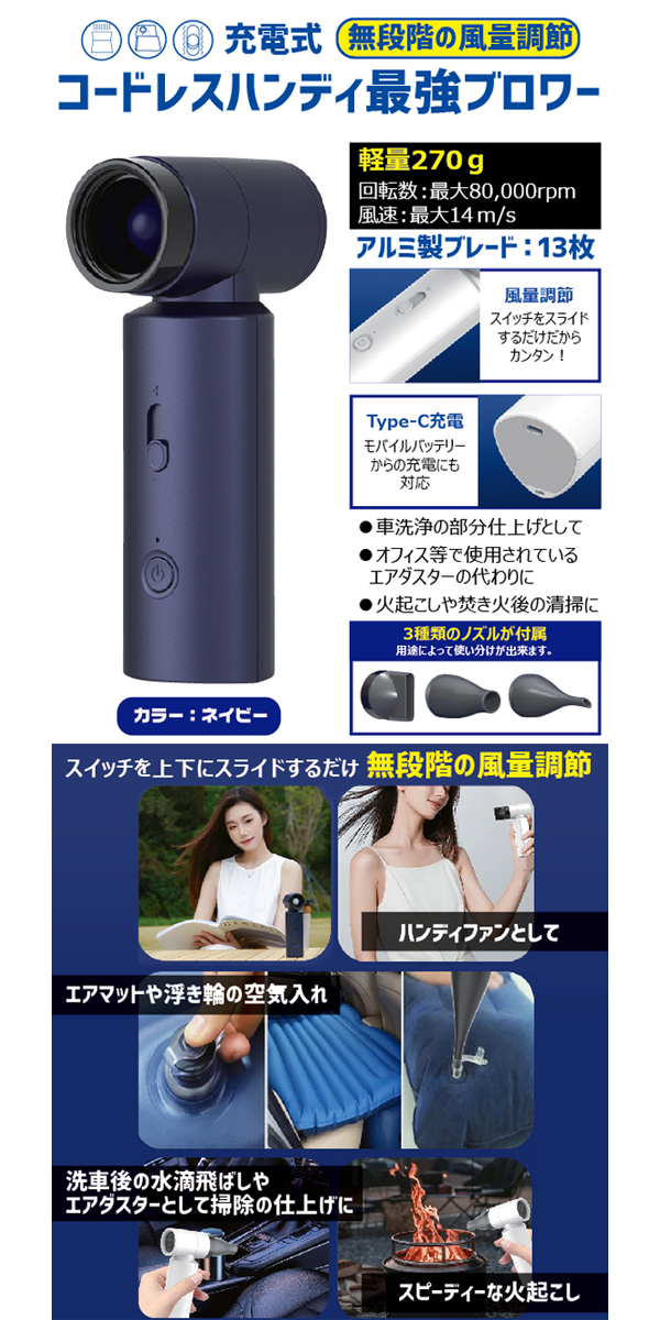  輸入特価アウトレット 充電式 ブロワー ネイビー