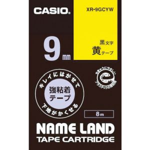 カシオ CASIO カシオ XR-9GCYW ネームランド用強粘着再剥離黒文字黄テープ9mm
