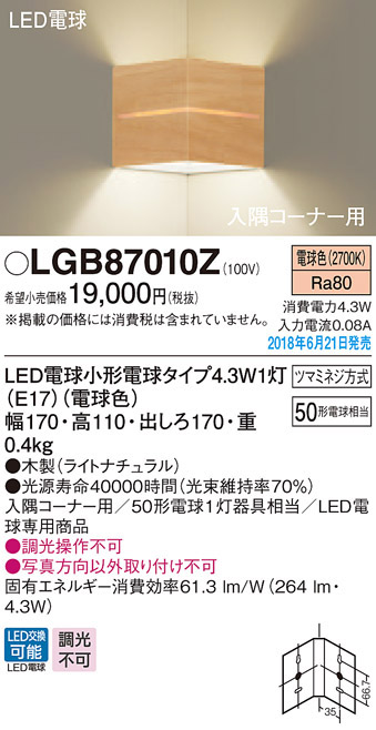  パナソニック panasonic パナソニック LGB87010Z LEDブラケット 50形 電球色