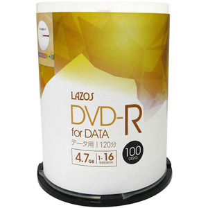 Lazos ラソス Lazos ラソス L-DD100P DVD-R 4.7GB DVD-R 4.7GB for DATA データ用 16倍速 100枚スピンドル