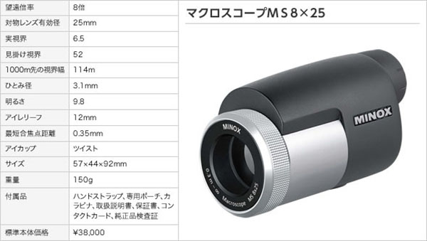 ミノックス MINOX ミノックス 遠近両用単眼鏡 マクロスコープMS8×25