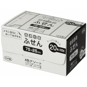 ナカバヤシ Nakabayashi ナカバヤシ FSP7525-20A パッケージ付箋 75x25mm 20冊パック/4色アソート