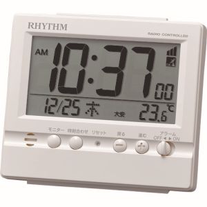 リズム RHYTHM リズム 8RZ201SR03 リズム 電波 目覚まし時計 温度計付き 白