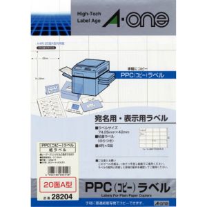 エーワン Aone エーワン 28204 PPCラベル A4-20面A型/20枚