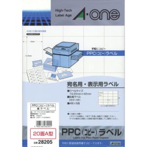 エーワン Aone エーワン 28205 PPCラベル A4-20面A型/100枚