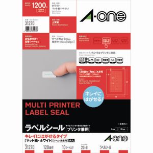 エーワン Aone エーワン 31270 ラベルシール キレイにはがせる 表示 宛名ラベル プリンタ兼用 マット紙 白 A4 120面 1袋 10シート入