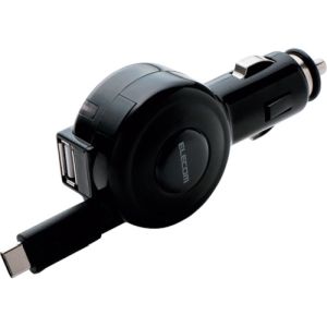 エレコム ELECOM エレコム MPA-CCC04BK シガーチャージャー Type-C リールタイプ USBポート付 おまかせ充電 60cm 3A ブラック