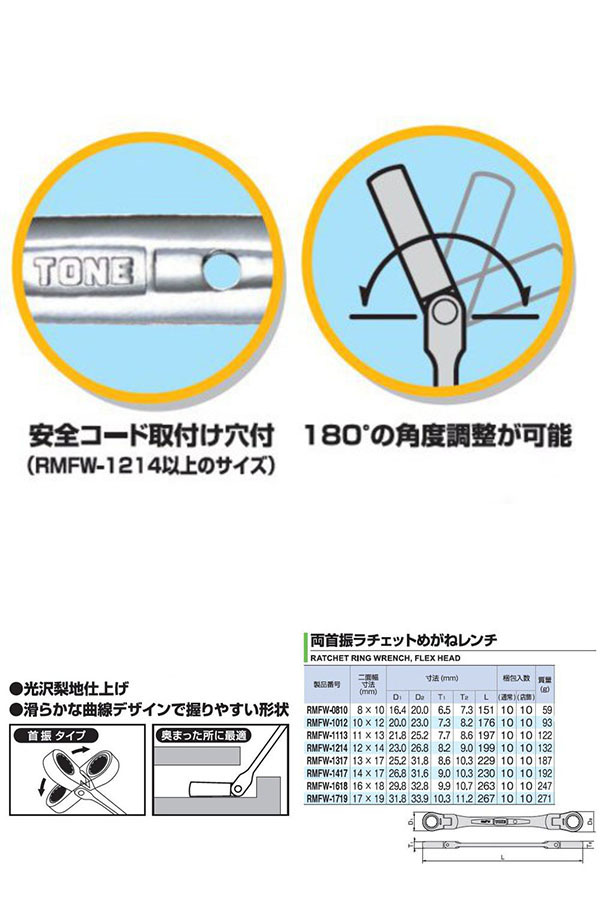  トネ TONE トネ RMFW-1012 両首振ラチェットめがねレンチ TONE