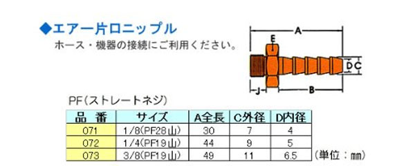  三共コーポレーション 三共コーポレーション 072 空気用管継手 片口ニップル G1/4