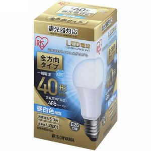 アイリスオーヤマ IRIS LED電球 E26 全方向 調光 40形相当 昼白色 LDA5N-G/W/D-4V1