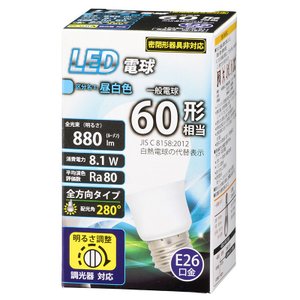 オーム電機 OHM オーム電機 LED電球 E26 60形相当 調光器対応 昼白色 06-1874 LDA8N-G/D G11