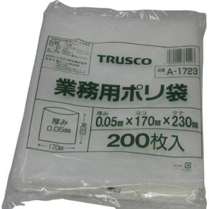 トラスコ TRUSCO トラスコ 小型ポリ袋 縦230×横170×t0.05 200枚入 透明 1袋 A-1723