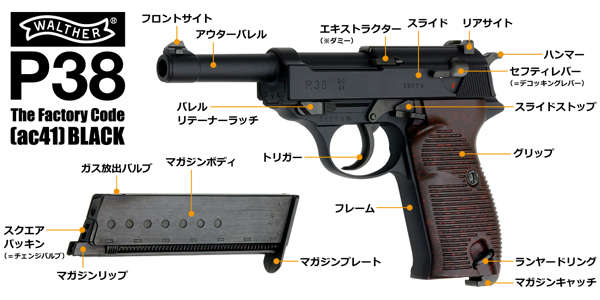 マルゼン ワルサー P38 ac41 ブラック ガスブローバックガン マルゼン ...